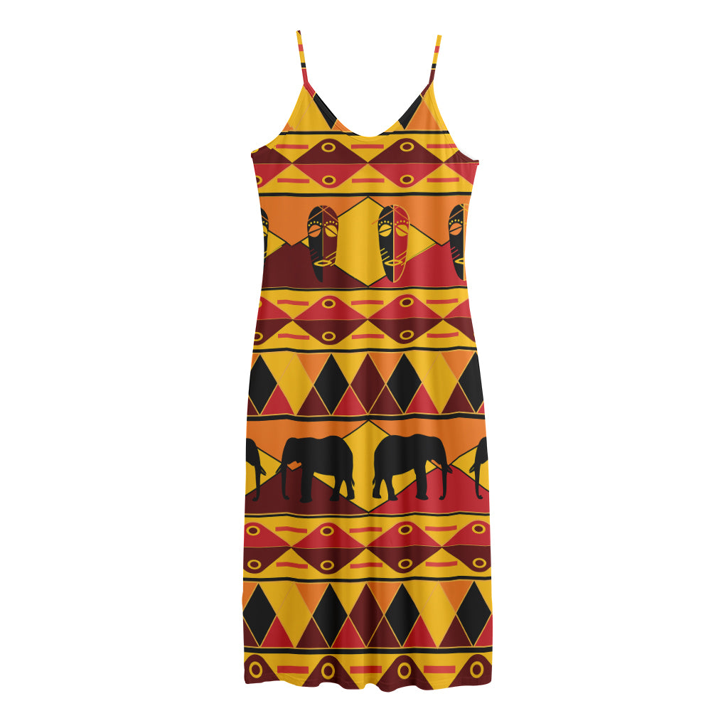 Sunset African Tribal Pattern Print Jersey Midi Cami Dress