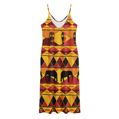 Sunset African Tribal Pattern Print Jersey Midi Cami Dress