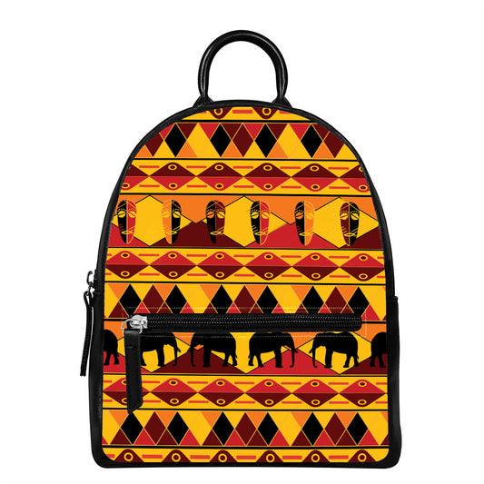 Sunset African Tribal Pattern Print Leather Backpack