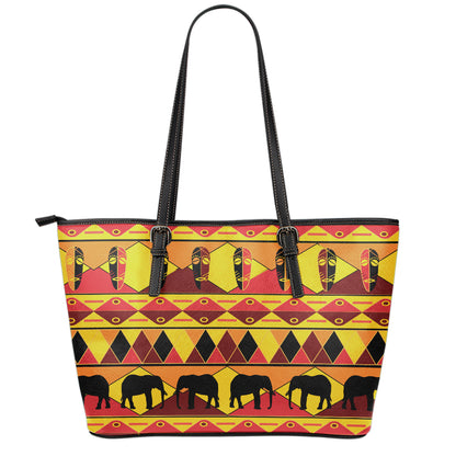 Sunset African Tribal Pattern Print Leather Tote Bag