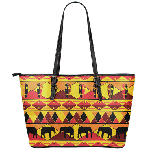 Sunset African Tribal Pattern Print Leather Tote Bag