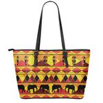 Sunset African Tribal Pattern Print Leather Tote Bag