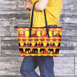 Sunset African Tribal Pattern Print Leather Tote Bag