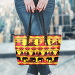 Sunset African Tribal Pattern Print Leather Tote Bag