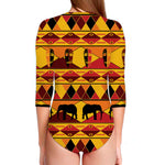Sunset African Tribal Pattern Print Long Sleeve Swimsuit