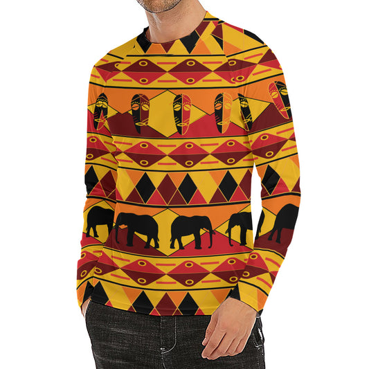 Sunset African Tribal Pattern Print Men's Long Sleeve Rash Guard