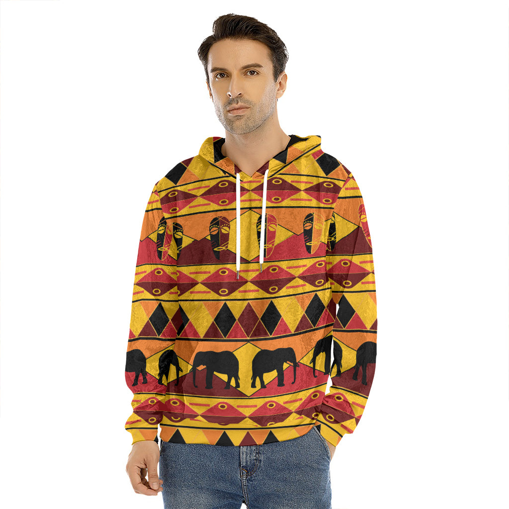 Sunset African Tribal Pattern Print Men's Velvet Pullover Hoodie