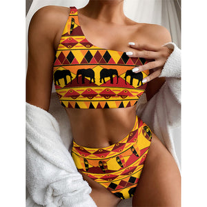 Sunset African Tribal Pattern Print One Shoulder Bikini Top