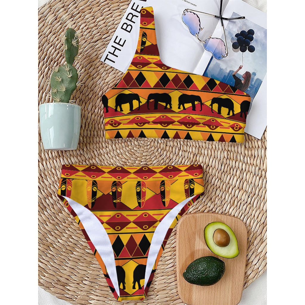 Sunset African Tribal Pattern Print One Shoulder Bikini Top