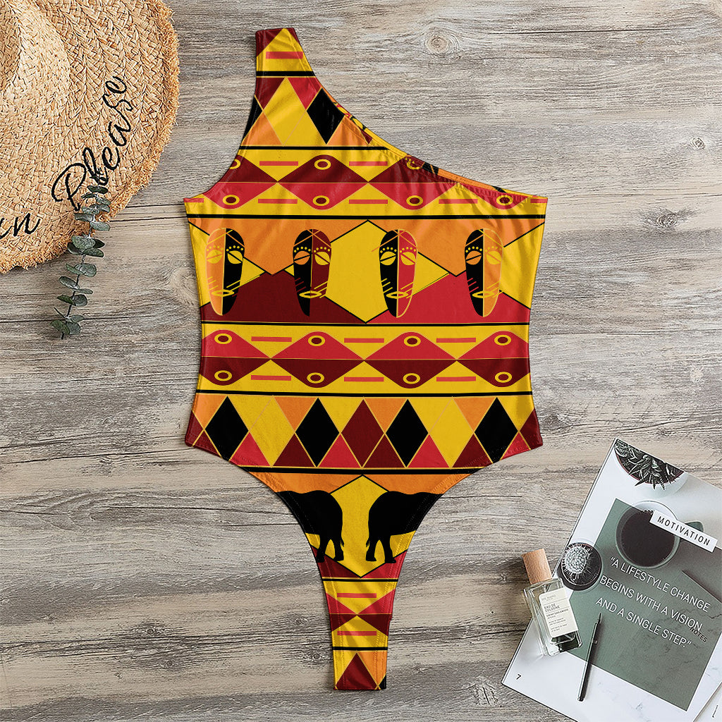 Sunset African Tribal Pattern Print One Shoulder Bodysuit