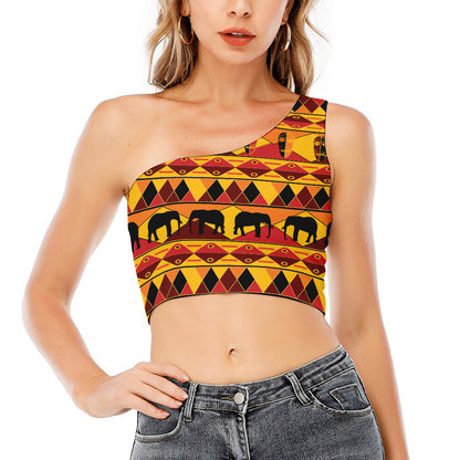 Sunset African Tribal Pattern Print One Shoulder Crop Top