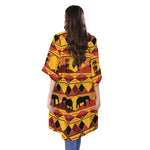 Sunset African Tribal Pattern Print Open Front Beach Cover Up