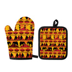 Sunset African Tribal Pattern Print Oven Mitt And Pot Holder Set