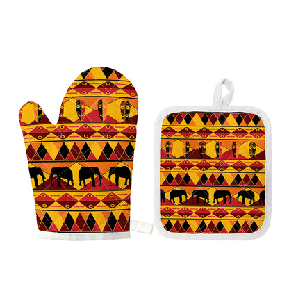 Sunset African Tribal Pattern Print Oven Mitt And Pot Holder Set