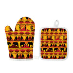 Sunset African Tribal Pattern Print Oven Mitt And Pot Holder Set