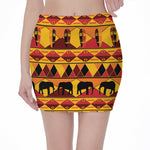 Sunset African Tribal Pattern Print Pencil Mini Skirt