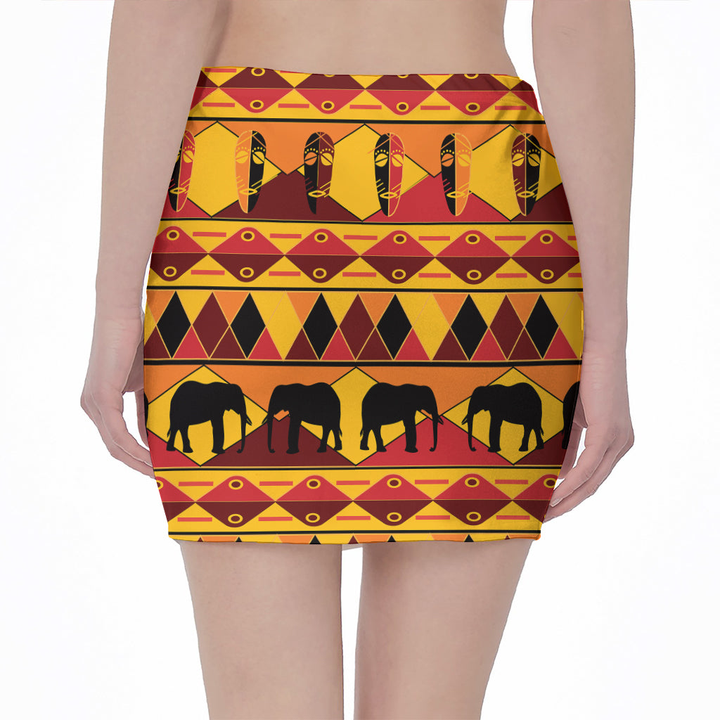 Sunset African Tribal Pattern Print Pencil Mini Skirt