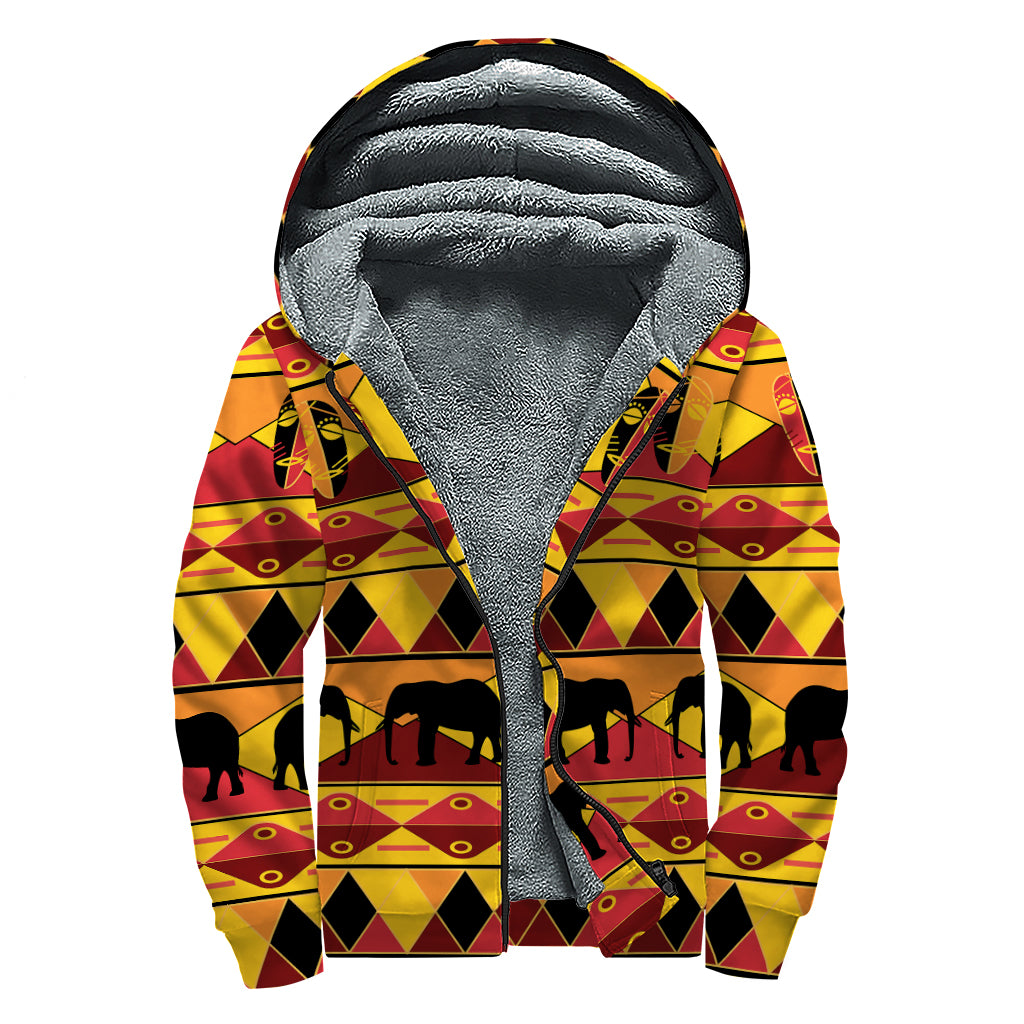 Sunset African Tribal Pattern Print Sherpa Lined Zip Up Hoodie