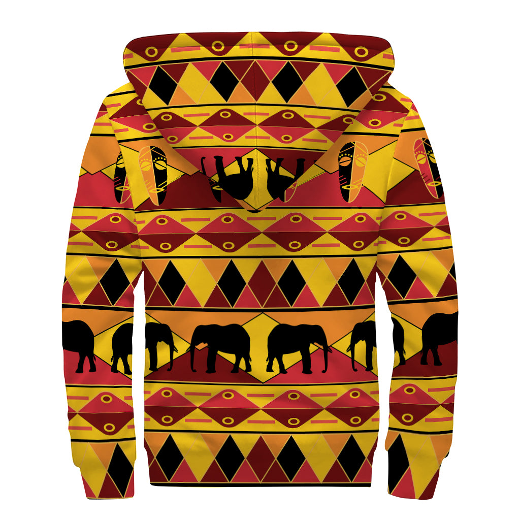 Sunset African Tribal Pattern Print Sherpa Lined Zip Up Hoodie