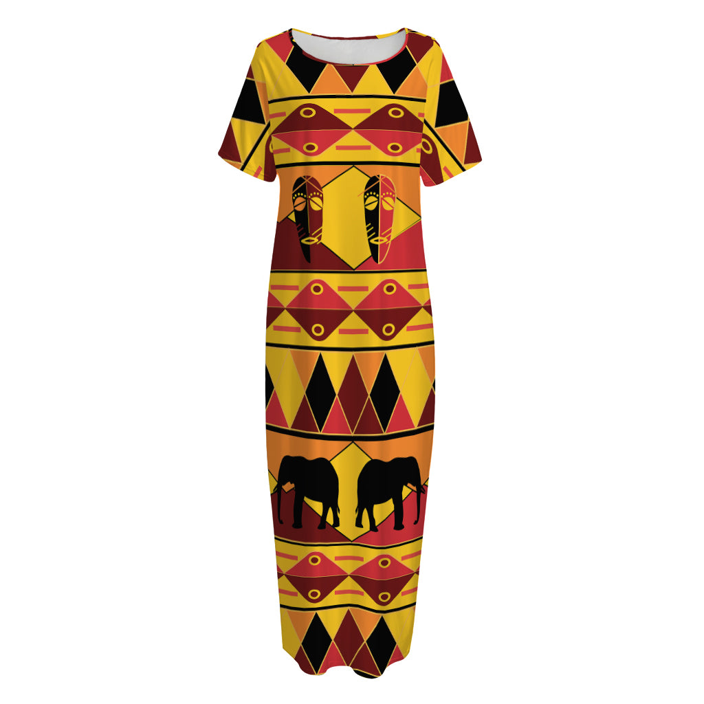 Sunset African Tribal Pattern Print Short Sleeve Long Nightdress