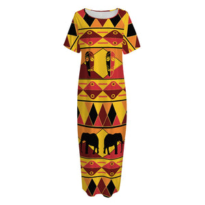 Sunset African Tribal Pattern Print Short Sleeve Long Nightdress