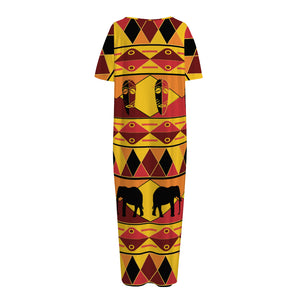 Sunset African Tribal Pattern Print Short Sleeve Long Nightdress