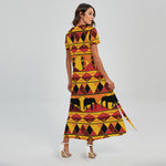Sunset African Tribal Pattern Print Short Sleeve Maxi Dress