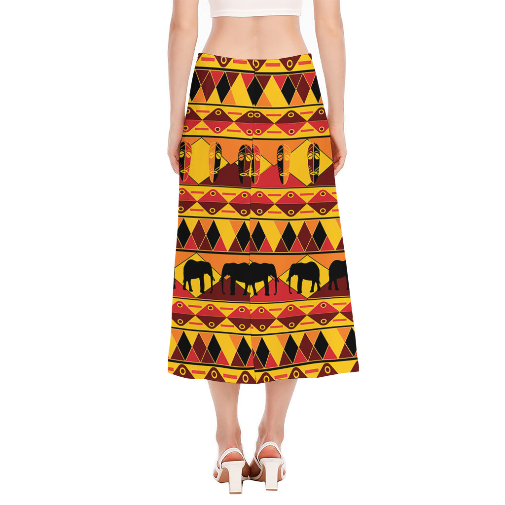 Sunset African Tribal Pattern Print Side Slit Midi Skirt