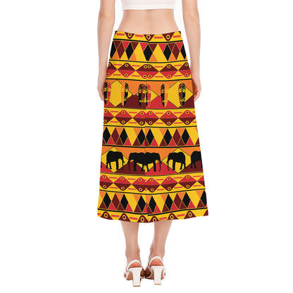 Sunset African Tribal Pattern Print Side Slit Midi Skirt
