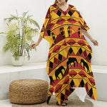 Sunset African Tribal Pattern Print Silk V-Neck Kaftan Dress