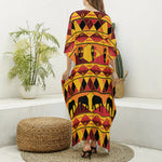 Sunset African Tribal Pattern Print Silk V-Neck Kaftan Dress