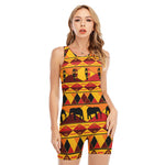 Sunset African Tribal Pattern Print Sleeveless One Piece Swimsuit