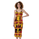 Sunset African Tribal Pattern Print Slim Fit Midi Cami Dress