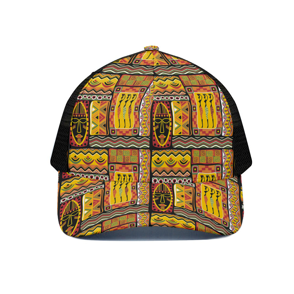 Sunset Ethnic African Tribal Print Black Mesh Trucker Cap