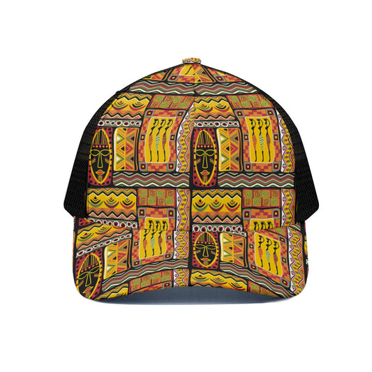 Sunset Ethnic African Tribal Print Black Mesh Trucker Cap