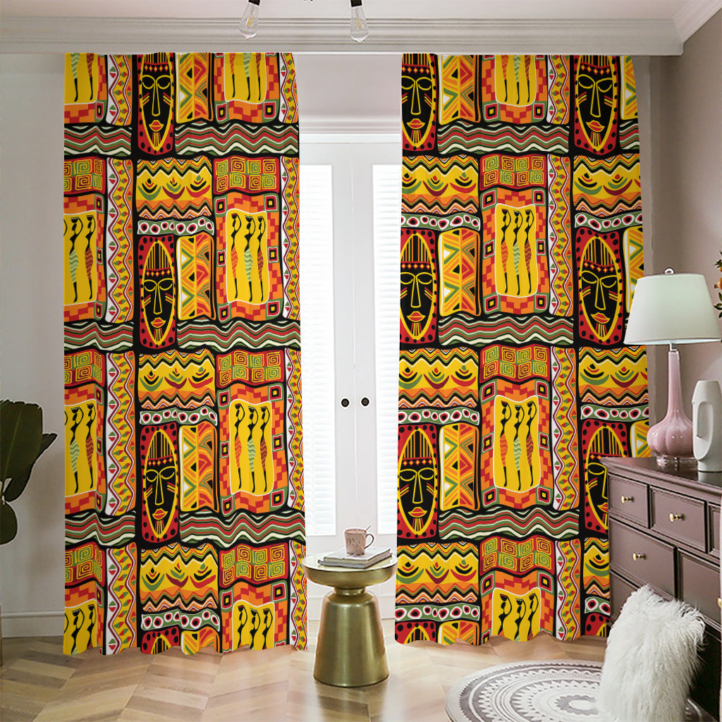 Sunset Ethnic African Tribal Print Blackout Pencil Pleat Curtains