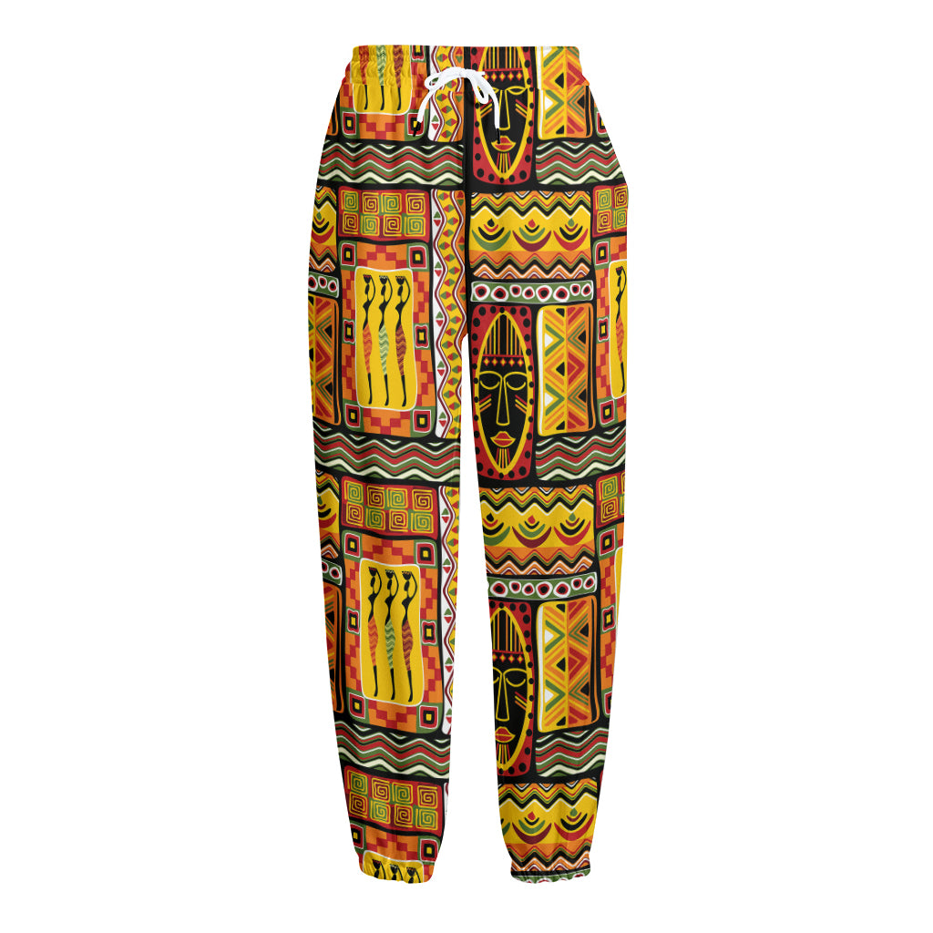 Sunset Ethnic African Tribal Print Fleece Lined Knit Pants