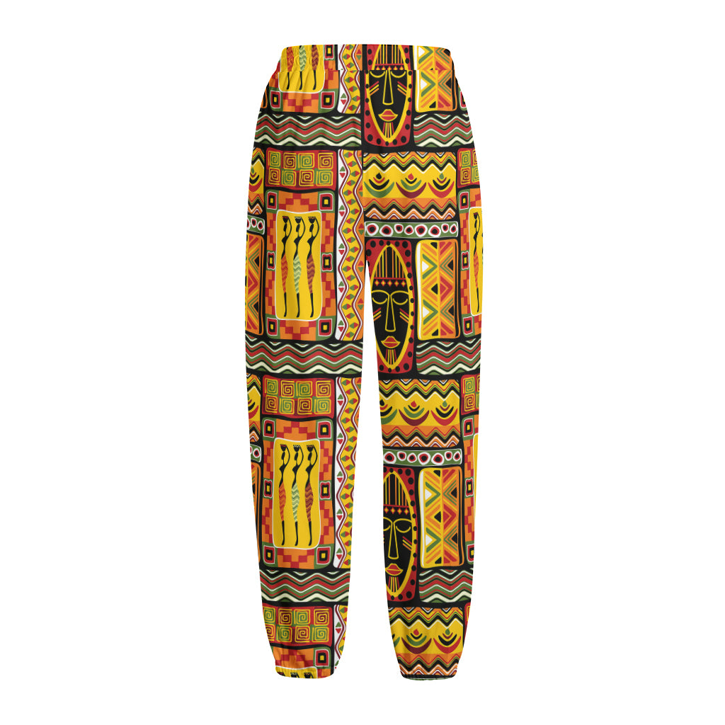 Sunset Ethnic African Tribal Print Fleece Lined Knit Pants