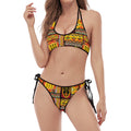 Sunset Ethnic African Tribal Print Halter Scoop Tie Side Bikini