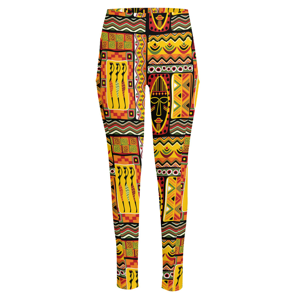 Sunset Ethnic African Tribal Print High-Waisted Pocket Leggings