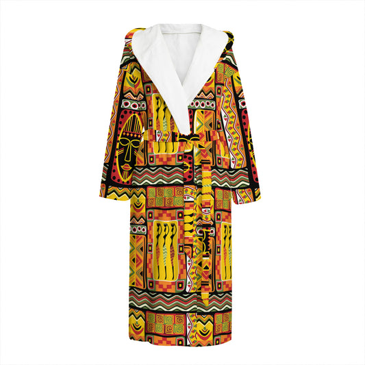 Sunset Ethnic African Tribal Print Hooded Bathrobe