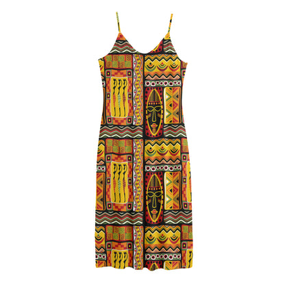 Sunset Ethnic African Tribal Print Jersey Midi Cami Dress