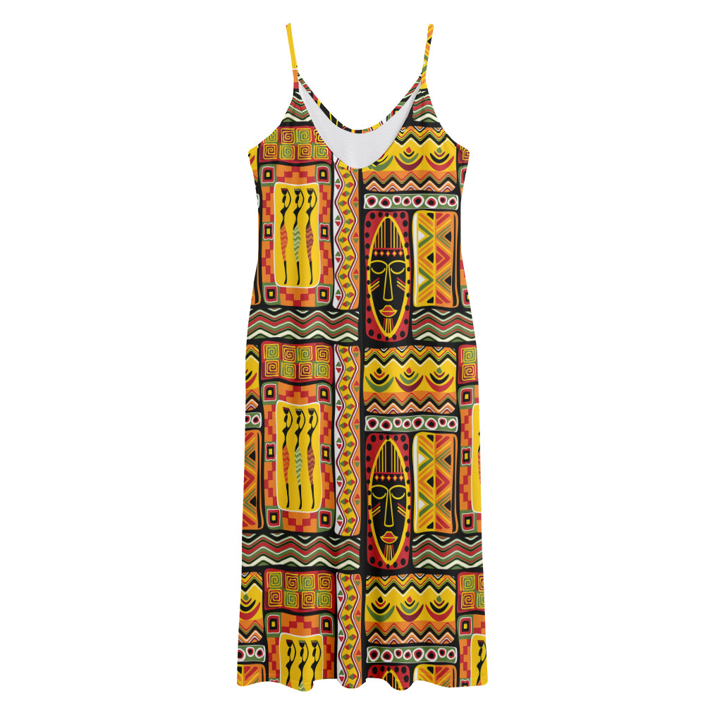 Sunset Ethnic African Tribal Print Jersey Midi Cami Dress