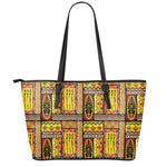 Sunset Ethnic African Tribal Print Leather Tote Bag