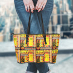 Sunset Ethnic African Tribal Print Leather Tote Bag