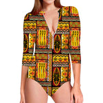 Sunset Ethnic African Tribal Print Long Sleeve Swimsuit