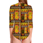 Sunset Ethnic African Tribal Print Long Sleeve Swimsuit