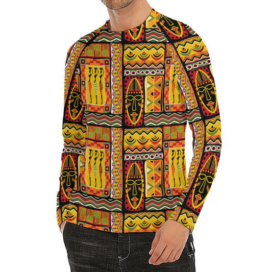 Sunset Ethnic African Tribal Print Men's Long Sleeve Rash Guard