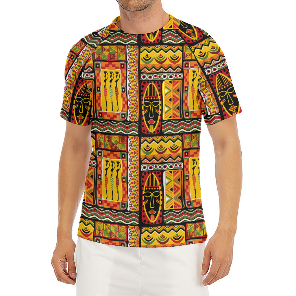 Sunset Ethnic African Tribal Print Men's Short Sleeve Rash Guard