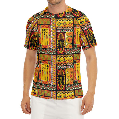 Sunset Ethnic African Tribal Print Men's Short Sleeve Rash Guard